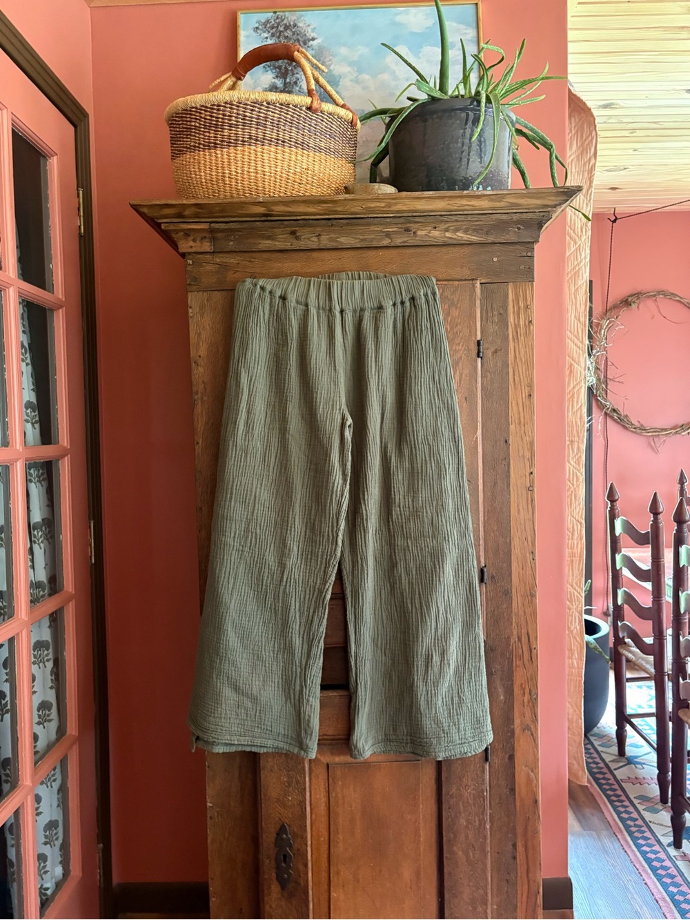 Shannon Passero Cotton Wide-Leg Pants in Olive Green